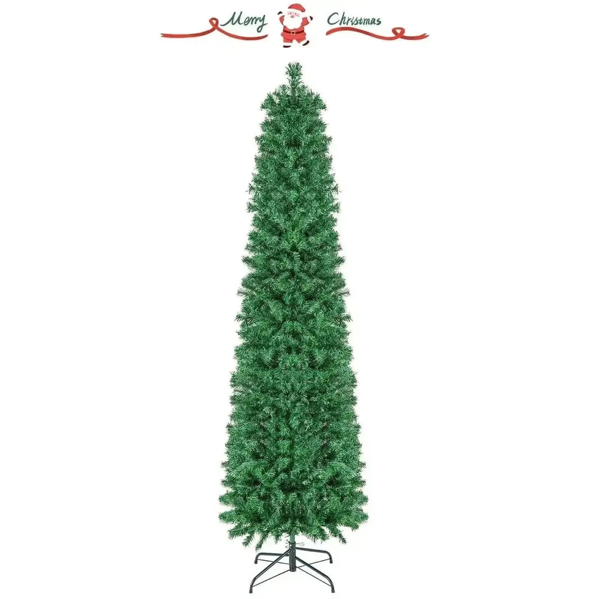 5/6/7/8 FT Pre-Lit Christmas Pencil Tree with Colorful Fiber Optics Green Cartsfy Inc.