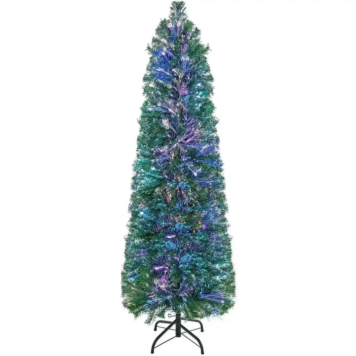 5/6/7/8 FT Pre-Lit Christmas Pencil Tree with Colorful Fiber Optics Green