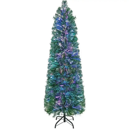 5/6/7/8 FT Pre-Lit Christmas Pencil Tree with Colorful Fiber Optics Green