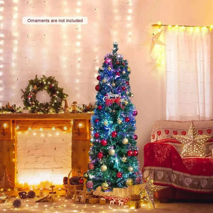 5/6/7/8 FT Pre-Lit Christmas Pencil Tree with Colorful Fiber Optics Green Cartsfy Inc.