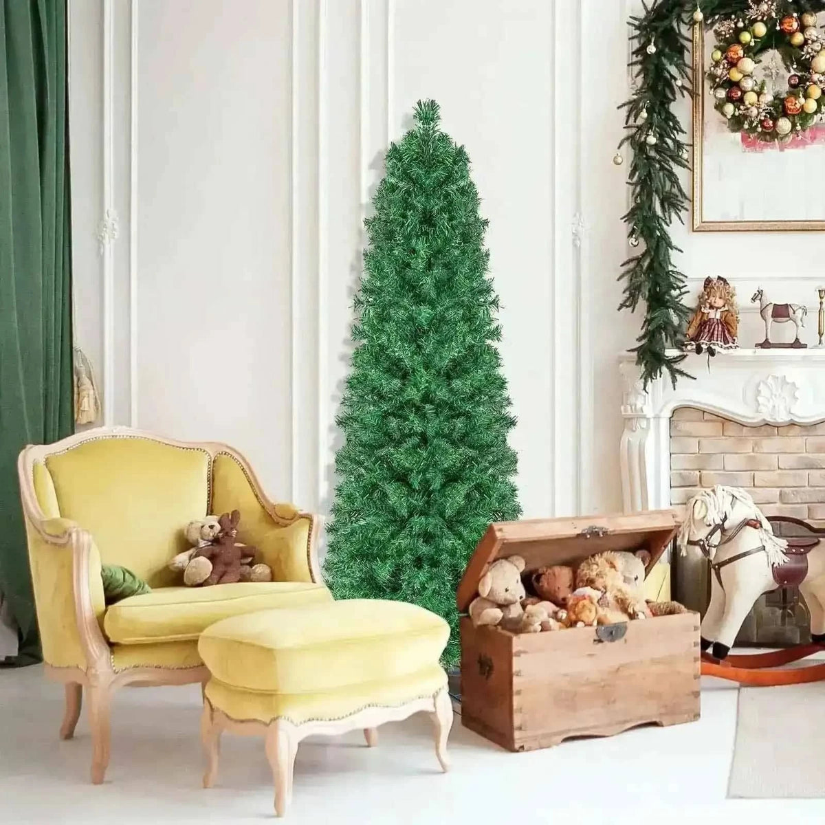 5/6/7/8 FT Pre-Lit Christmas Pencil Tree with Colorful Fiber Optics