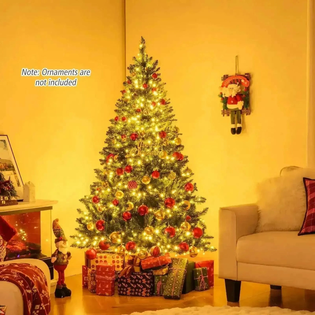5/6/7 Feet Artificial Christmas Tree Hinged Xmas Tree with 7 Lighting Modes Cartsfy Inc.