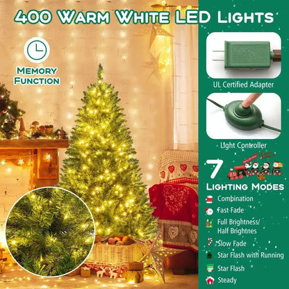 5/6/7 Feet Artificial Christmas Tree Hinged Xmas Tree with 7 Lighting Modes Cartsfy Inc.