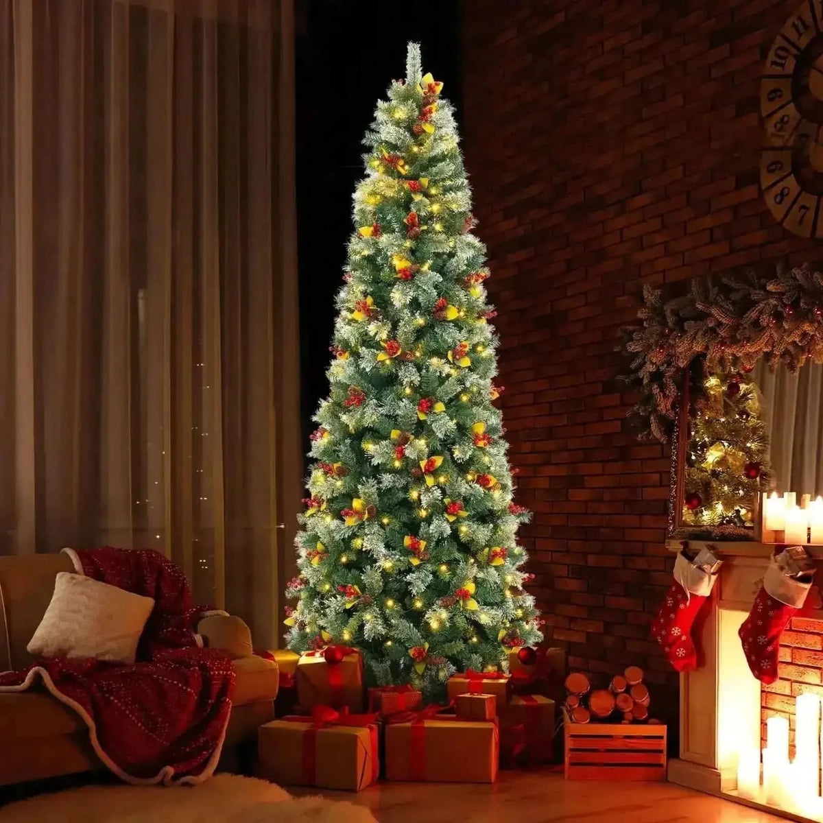 5/7.5/9 FT Pre-Lit Artificial Christmas Tree with 453/1096/1416 PVC and Pine Needles Cartsfy Inc.