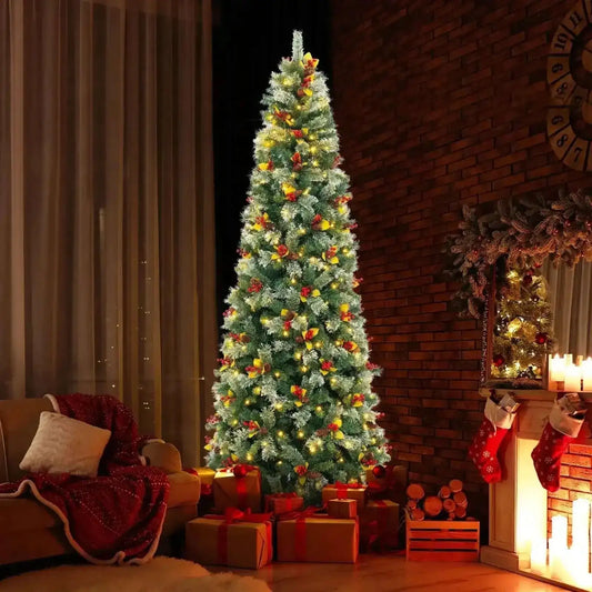 5/7.5/9 FT Pre-Lit Artificial Christmas Tree with 453/1096/1416 PVC and Pine Needles Cartsfy Inc.