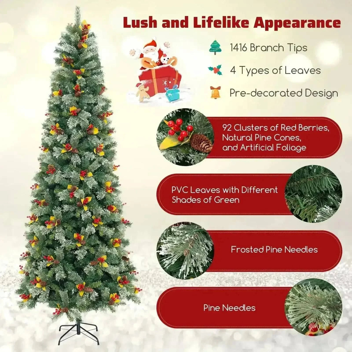5/7.5/9 FT Pre-Lit Artificial Christmas Tree with 453/1096/1416 PVC and Pine Needles Cartsfy Inc.