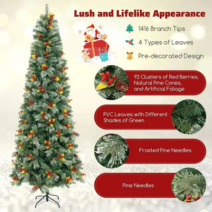 5/7.5/9 FT Pre-Lit Artificial Christmas Tree with 453/1096/1416 PVC and Pine Needles Cartsfy Inc.