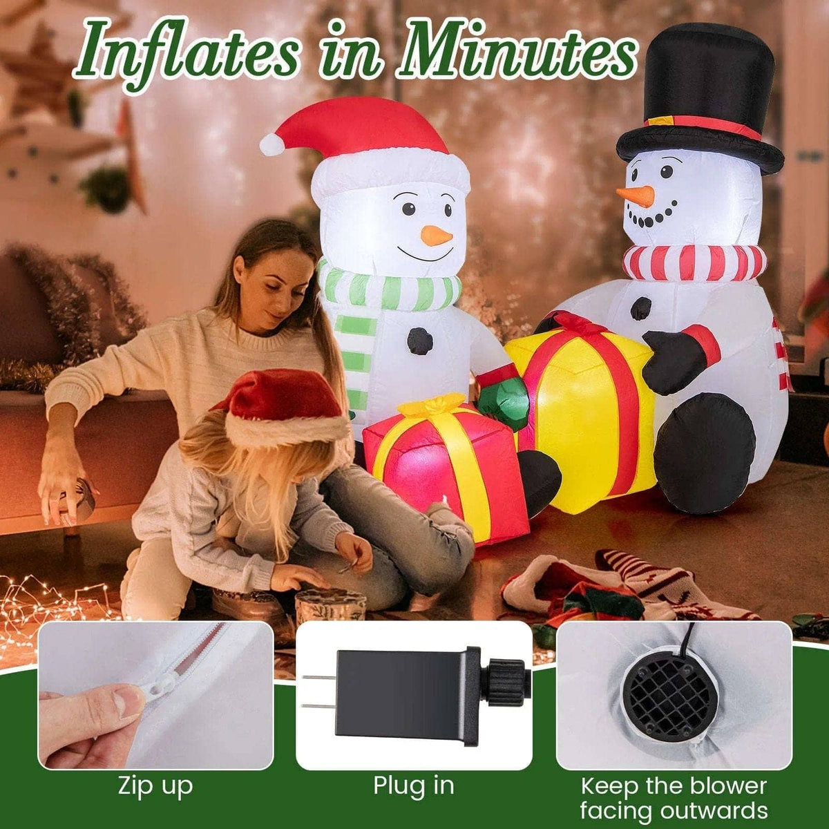 5 Feet 2 Cute Blow-up Snowman Christmas Inflatables with Gift Boxes DirectDeals Default Title Default Title-