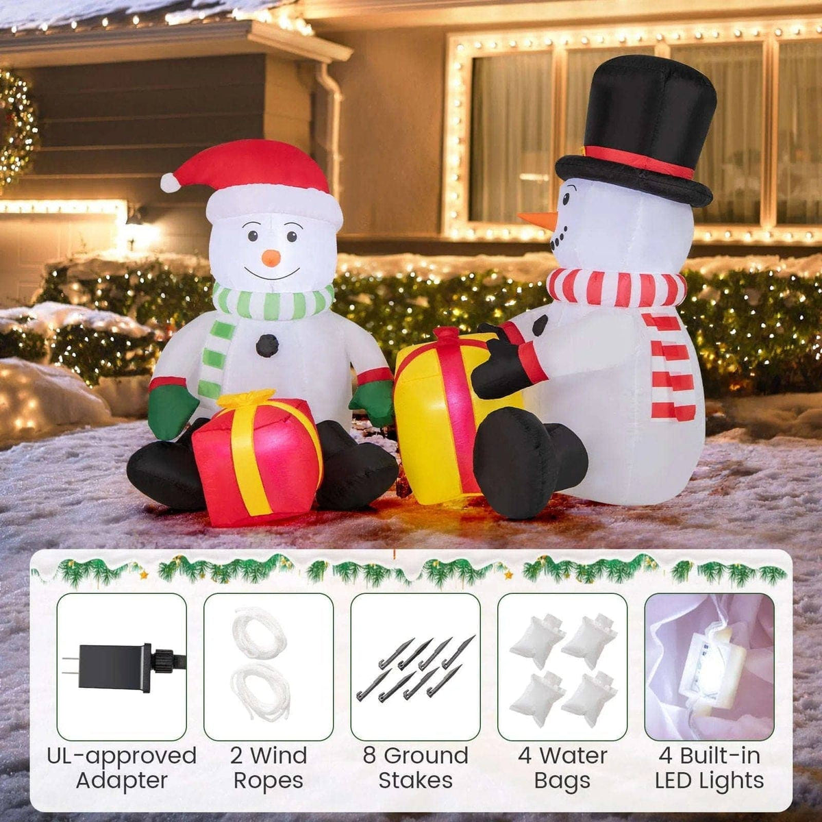 5 Feet 2 Cute Blow-up Snowman Christmas Inflatables with Gift Boxes DirectDeals Default Title Default Title-