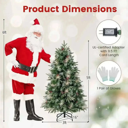 5 Feet Pre-Lit Artificial Christmas Tree with 8 Modes LED Lights with Berries Cartsfy Inc.