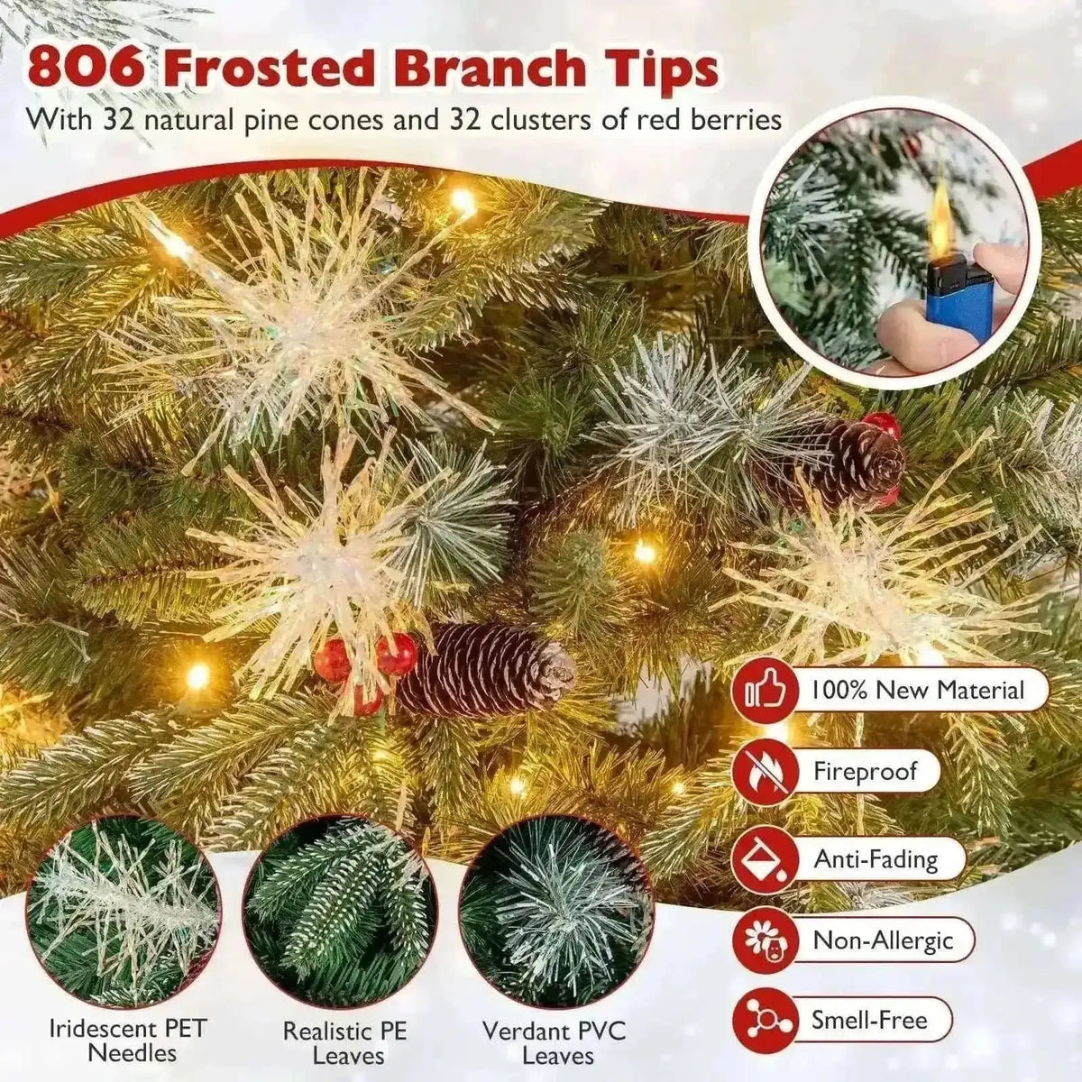 5 Feet Pre-Lit Artificial Christmas Tree with 8 Modes LED Lights with Berries Cartsfy Inc.