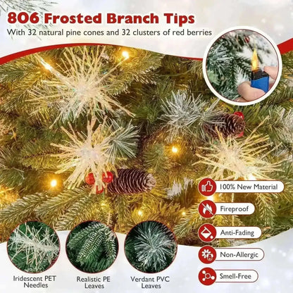 5 Feet Pre-Lit Artificial Christmas Tree with 8 Modes LED Lights with Berries Cartsfy Inc.