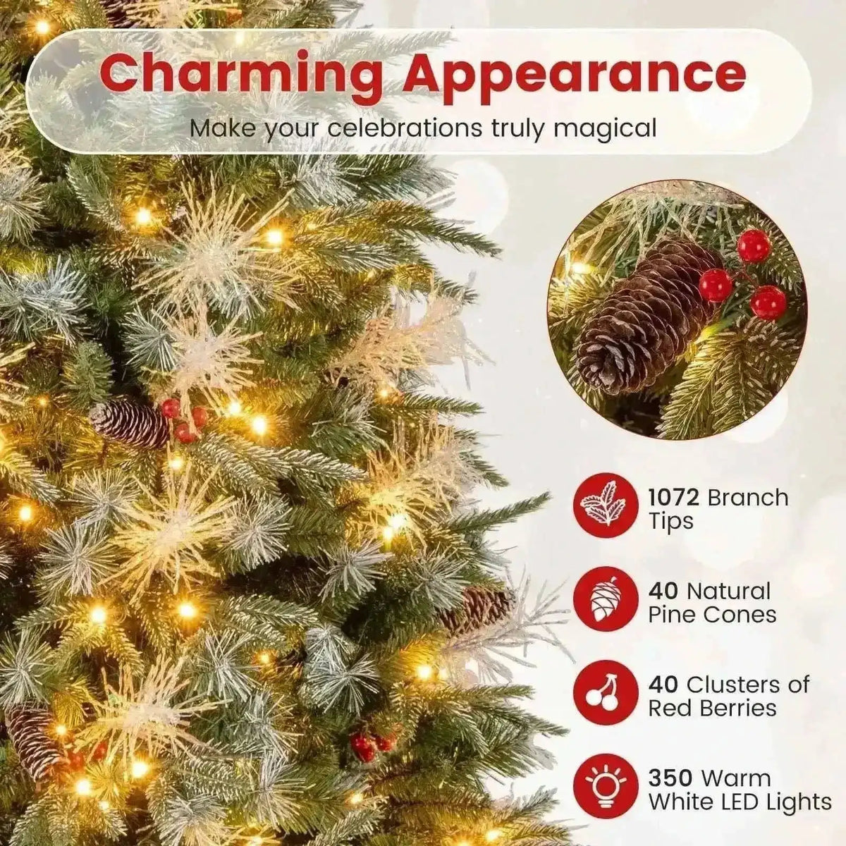 5 Feet Pre-Lit Artificial Christmas Tree with 8 Modes LED Lights with Berries Cartsfy Inc.