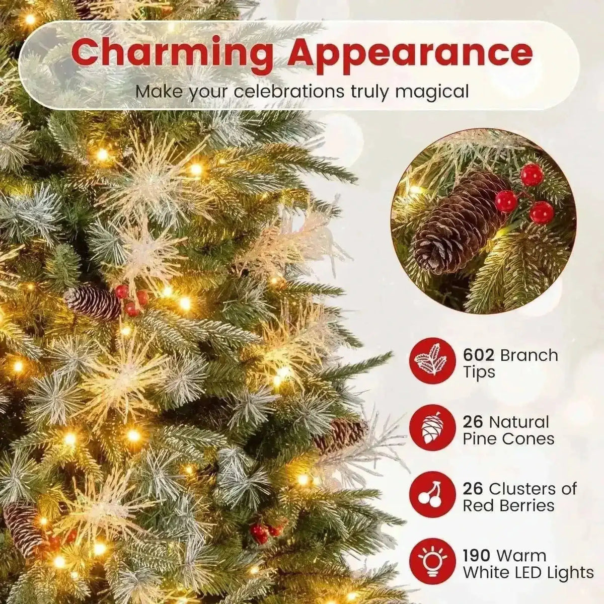 5 Feet Pre-Lit Artificial Christmas Tree with 8 Modes LED Lights with Berries Cartsfy Inc.