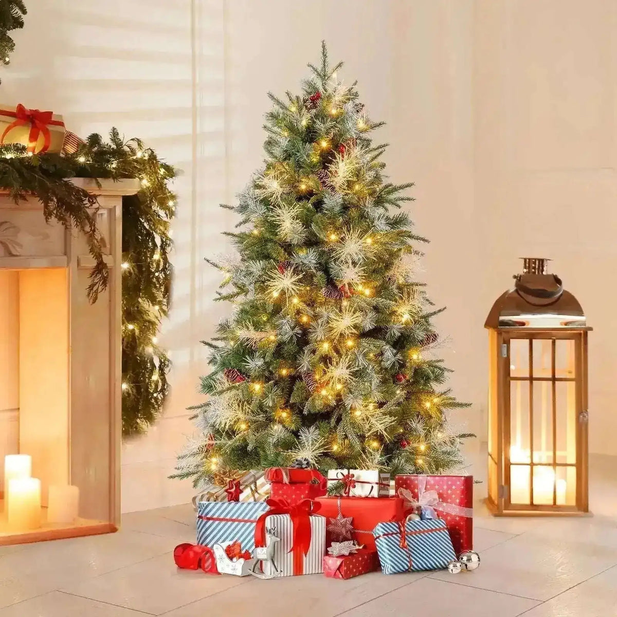 5 Feet Pre-Lit Artificial Christmas Tree with 8 Modes LED Lights with Berries Cartsfy Inc.