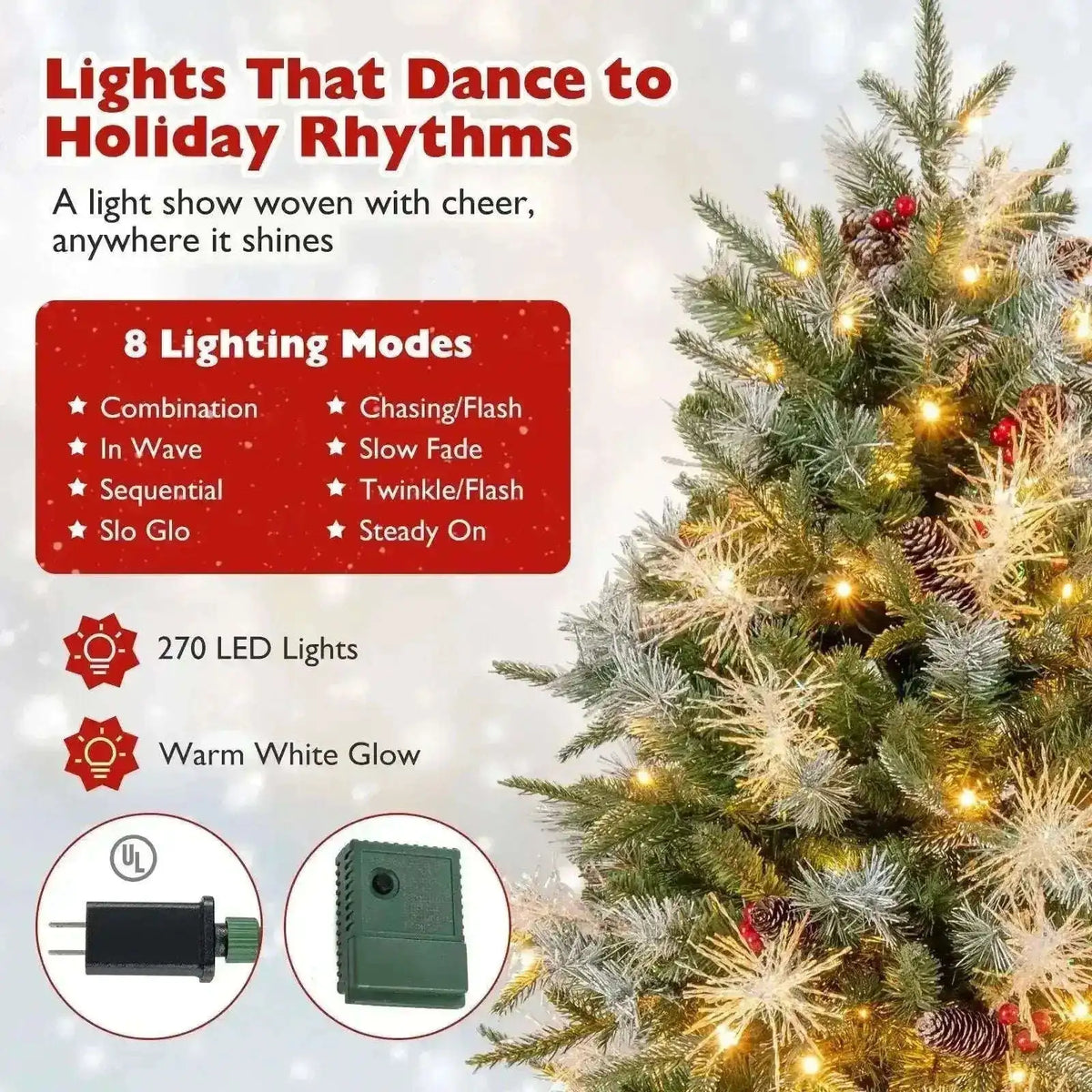 5 Feet Pre-Lit Artificial Christmas Tree with 8 Modes LED Lights with Berries Cartsfy Inc.