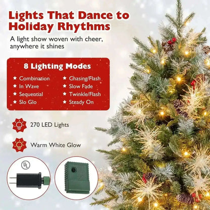 5 Feet Pre-Lit Artificial Christmas Tree with 8 Modes LED Lights with Berries Cartsfy Inc.
