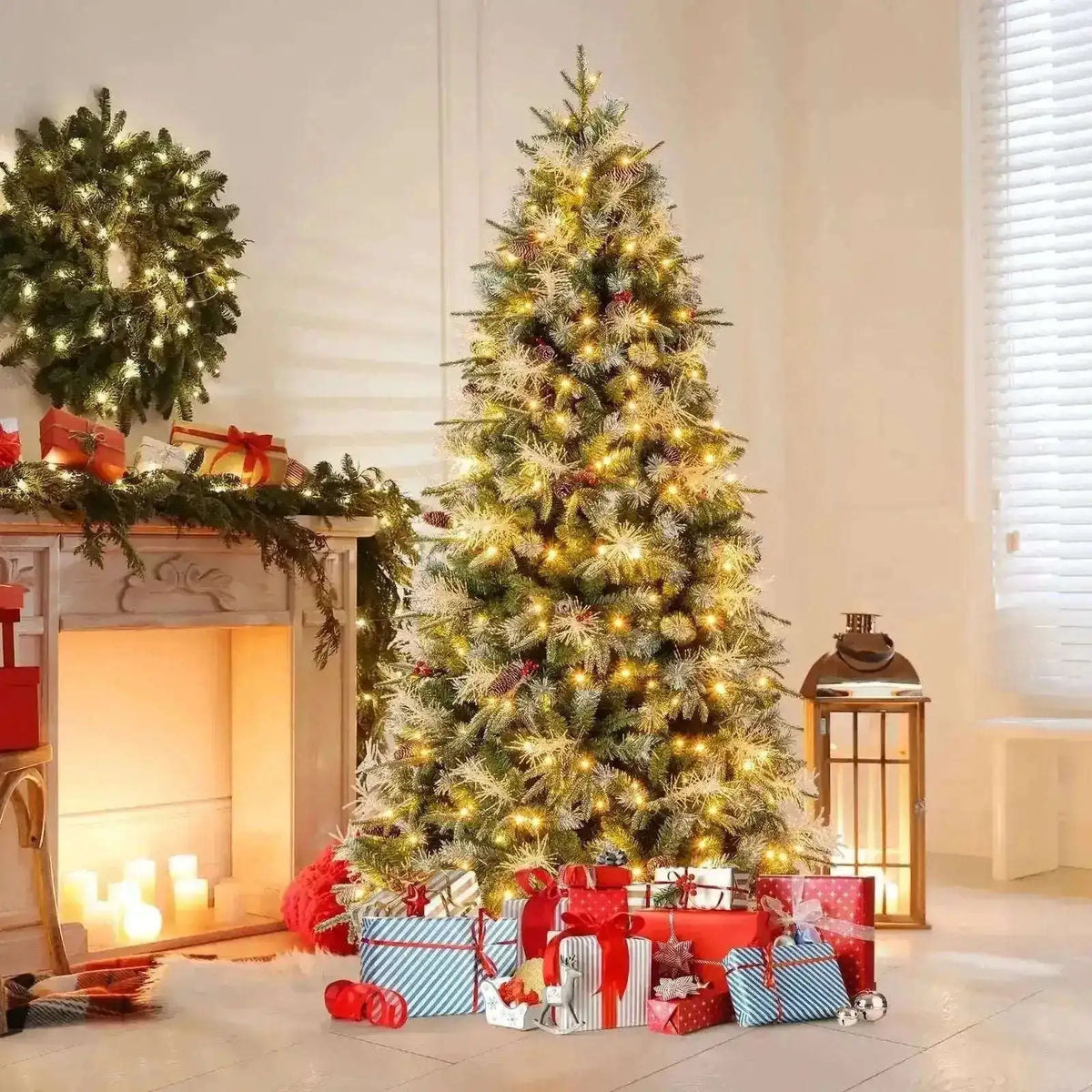 5 Feet Pre-Lit Artificial Christmas Tree with 8 Modes LED Lights with Berries Cartsfy Inc.