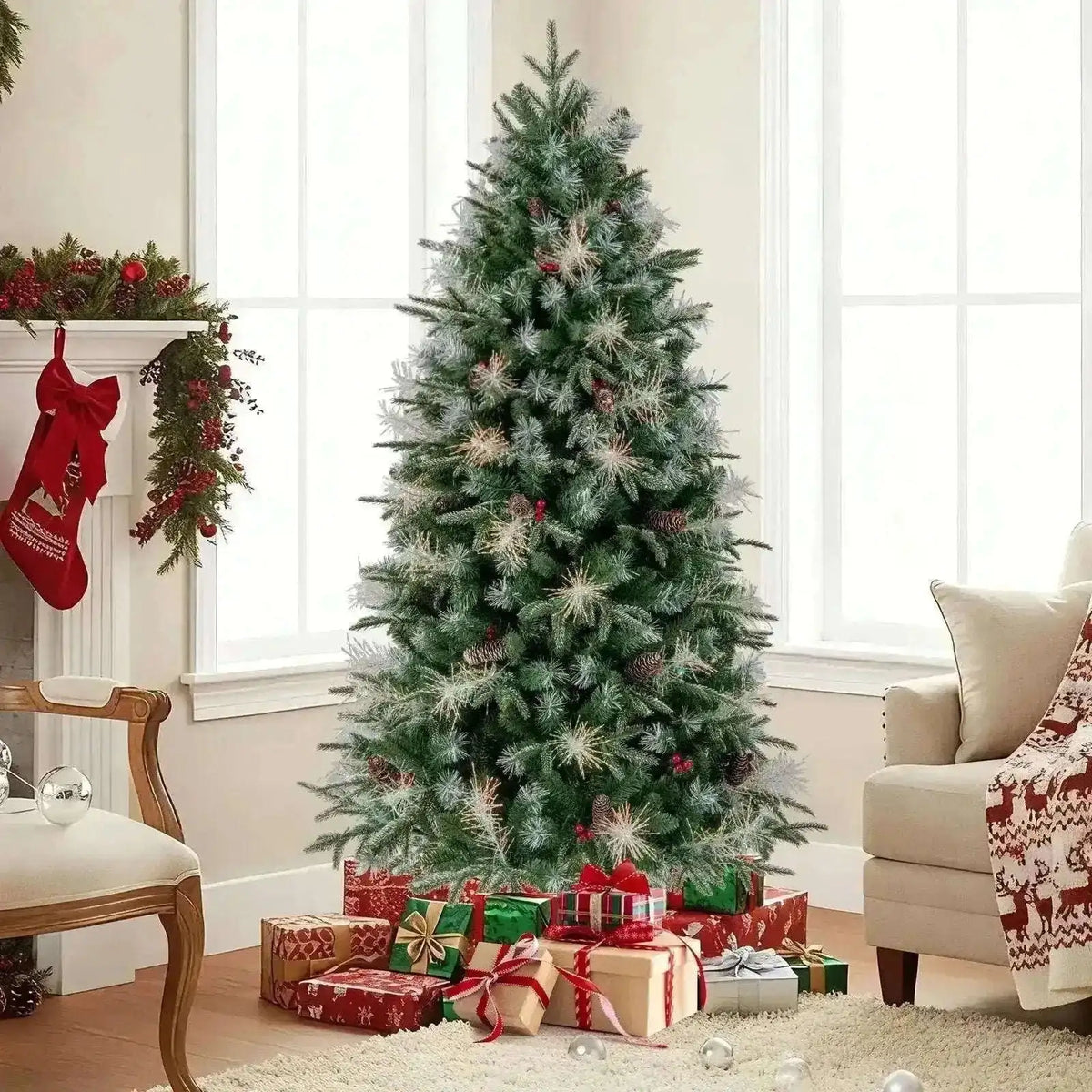 5 Feet Pre-Lit Artificial Christmas Tree with 8 Modes LED Lights with Berries Cartsfy Inc.
