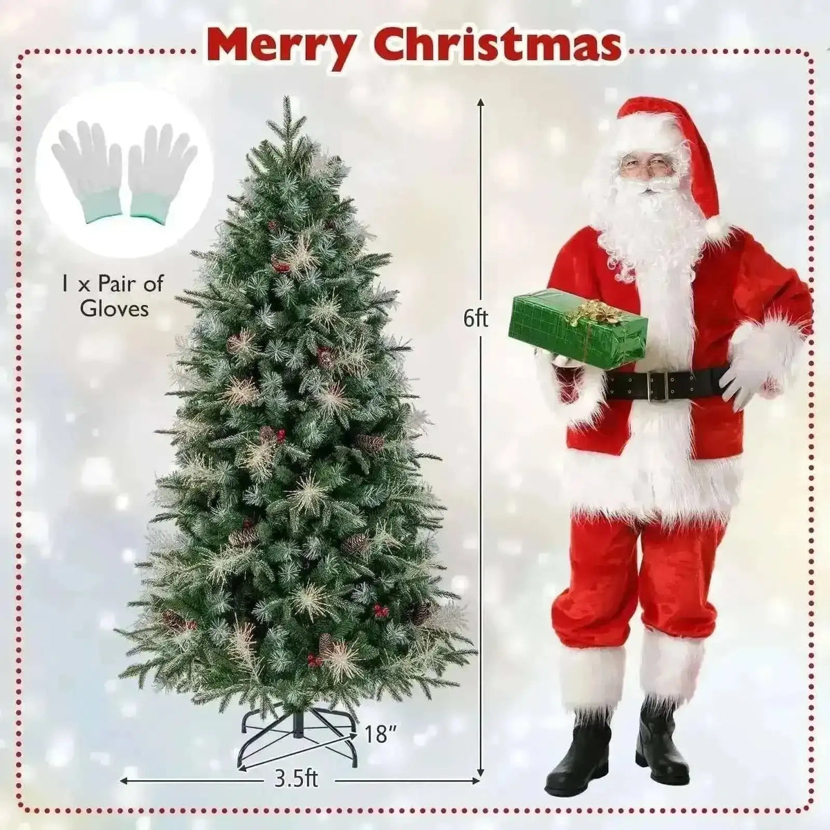 5 Feet Pre-Lit Artificial Christmas Tree with LED Lights and Berries