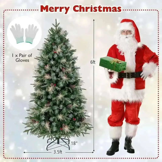 5 Feet Pre-Lit Artificial Christmas Tree with LED Lights and Berries