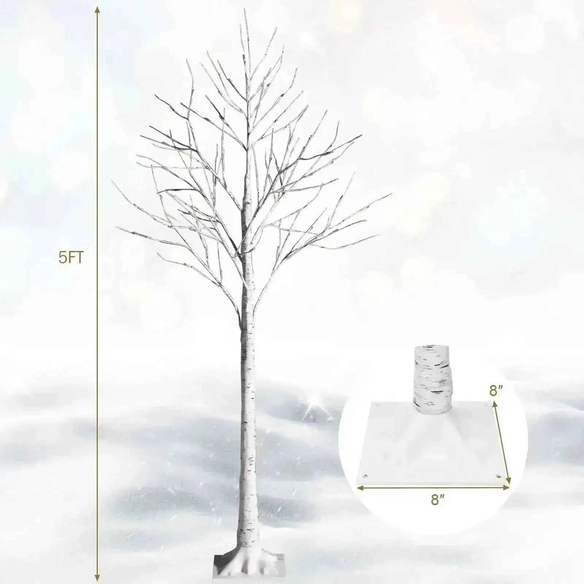 5 Feet Pre-lit White Twig Birch Tree with 72 LED Lights for Christmas