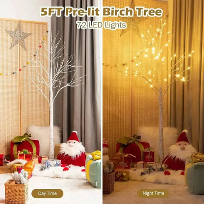 5 Feet Pre-lit White Twig Birch Tree with 72 LED Lights for Christmas Cartsfy Inc.