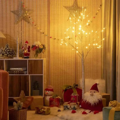 5 Feet Pre-lit White Twig Birch Tree with LED Lights for Christmas