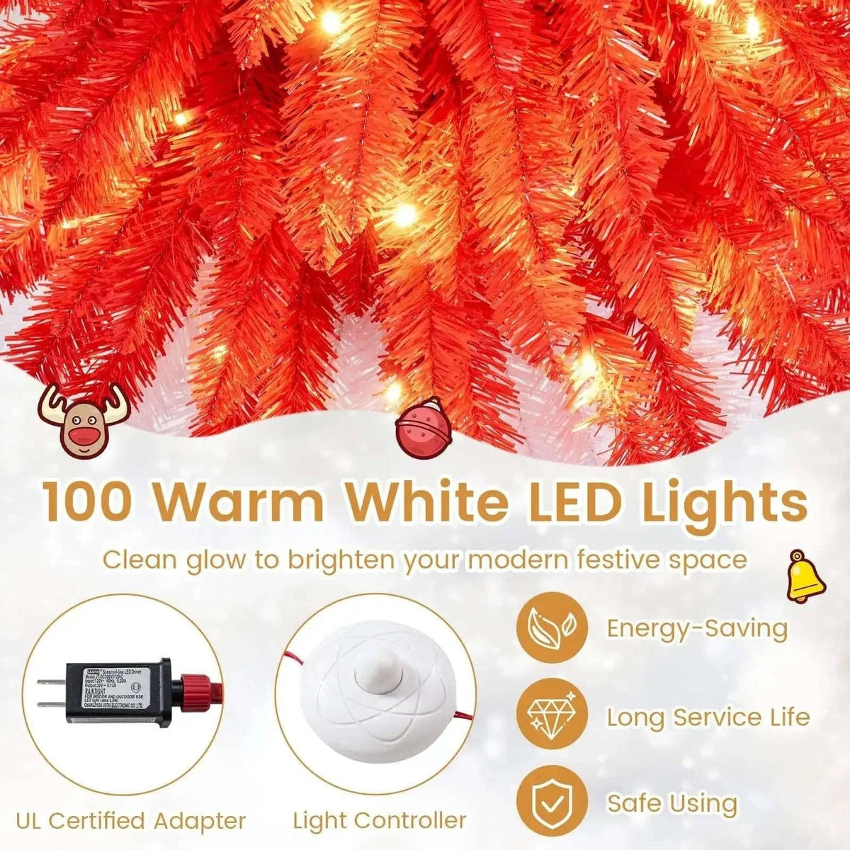 5 FT Artificial Christmas Tree Pre-lit Xmas Trees with 301 Red and White Branch Tips Cartsfy Inc.