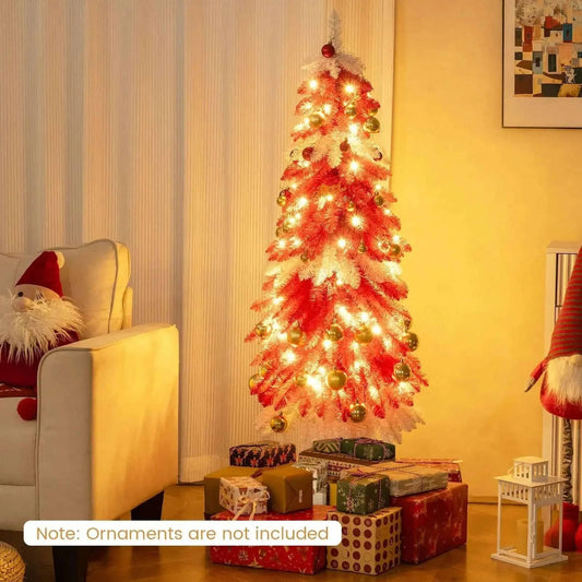 5 FT Artificial Christmas Tree Pre-lit Xmas Trees with 301 Red and White Branch Tips Cartsfy Inc.