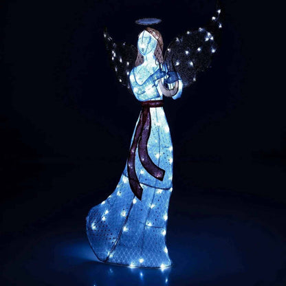 5 ft Christmas Lighted Angel with Harp and 120 Cold White LED Lights