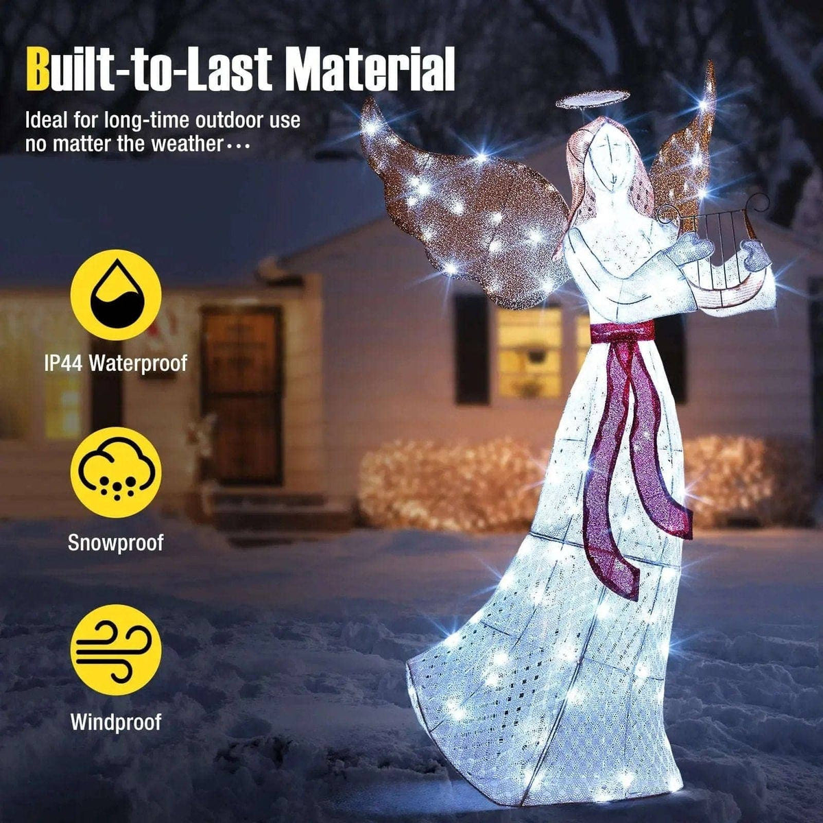 5 ft Christmas Lighted Angel with Harp and 120 Cold White LED Lights Cartsfy Inc.