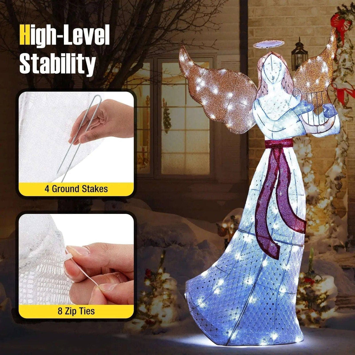 5 ft Christmas Lighted Angel with Harp and 120 Cold White LED Lights Cartsfy Inc.