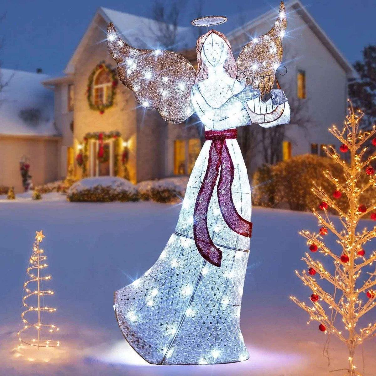 5 ft Outdoor Lighted Angel Christmas Decorations with Harp