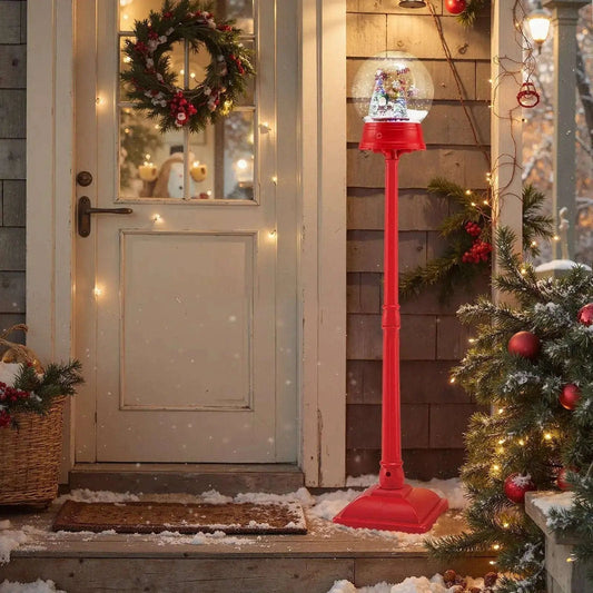 5 Ft Musical Christmas Street Lamp Snow Globe Lantern on Stand-Red Cartsfy Inc.