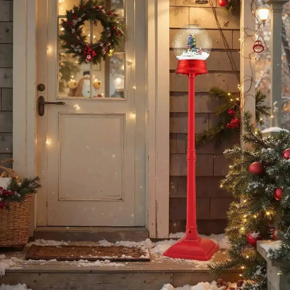 5 Ft Musical Christmas Street Lamp with 8 Tunes and Blowing Snow-Red Cartsfy Inc.