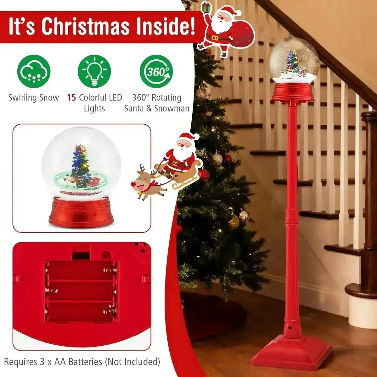5 Ft Musical Christmas Street Lamp with 8 Tunes and Blowing Snow-Red Cartsfy Inc.