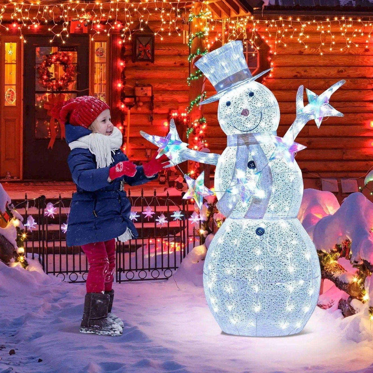 5 ft Pre-Lit Christmas Snowman with Stars Cartsfy Inc.