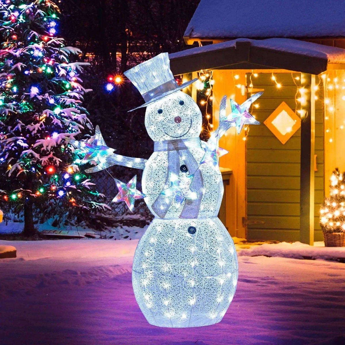 5 ft Pre-Lit Christmas Snowman with Stars Cartsfy Inc.