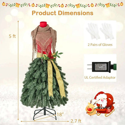 5 FT Pre-lit Mannequin Artificial Christmas Tree Dress Form Xmas Tree Cartsfy Inc.