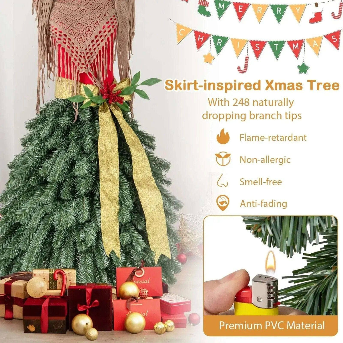 5 FT Pre-lit Mannequin Artificial Christmas Tree Dress Form Xmas Tree Cartsfy Inc.