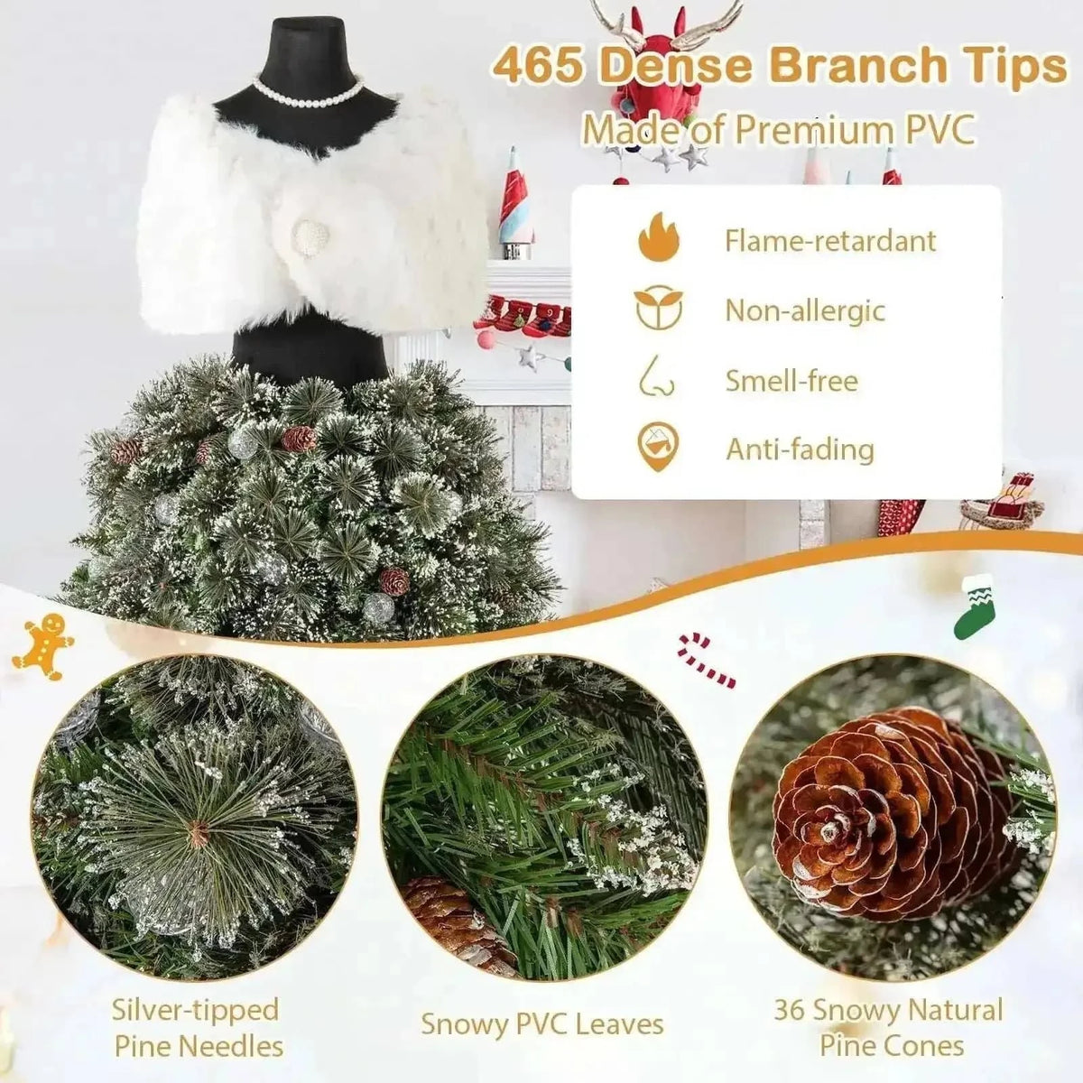 5 FT Pre-lit Mannequin Artificial Christmas Tree Hinged Dress Form Xmas Tree with 465 Branch Tips Cartsfy Inc.