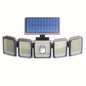 Solar motion sensor wall light with five LED heads and fold-out solar panel