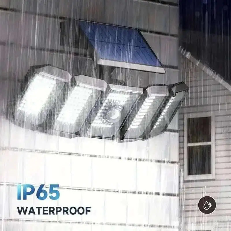Weatherproof solar motion sensor wall light with five LED heads, IP65