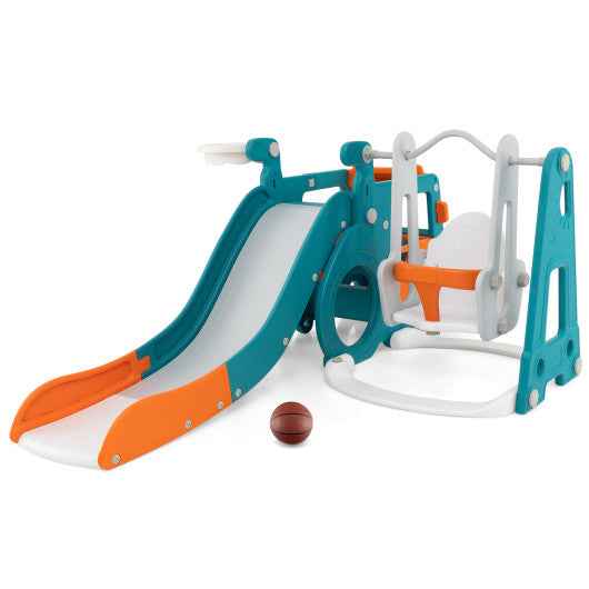 5-in-1 Kids Slide and Swing Set with Mini Bus and Basketball Hoop-Multicolor Cartsfy Inc.