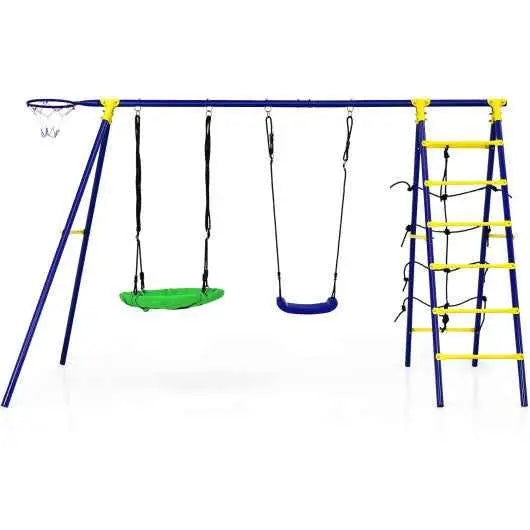 5-In-1 Outdoor Kids Swing Set with A-Shaped Metal Frame and Ground Stake Cartsfy Inc.