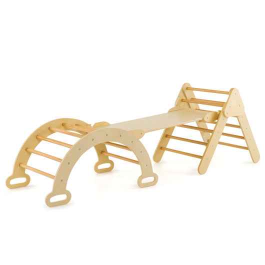 5-in-1 Wooden Kids Climber Toys with Triangle Arch Ramp-Natural Cartsfy Inc.