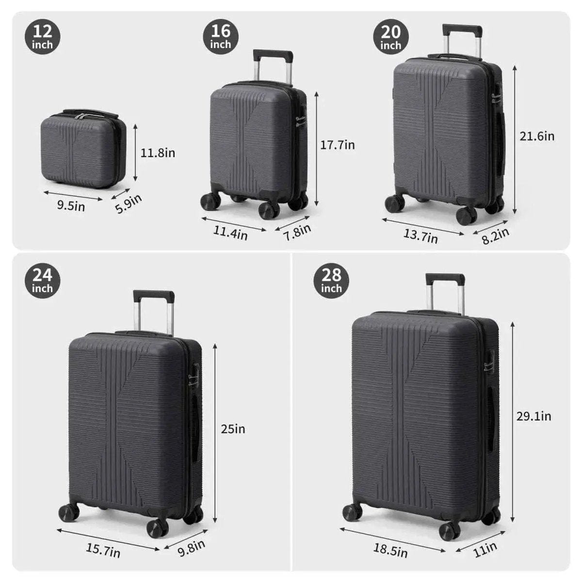 5-Piece Lightweight Luggage Set with Lock – 12/16/20/24/28 Inch DailySale White Gray White-Gray-