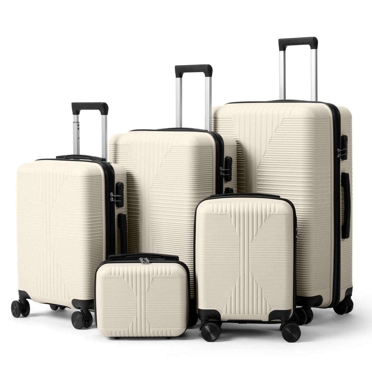 White 5-piece lightweight luggage set with lock, four-wheel suitcases with telescoping handles
