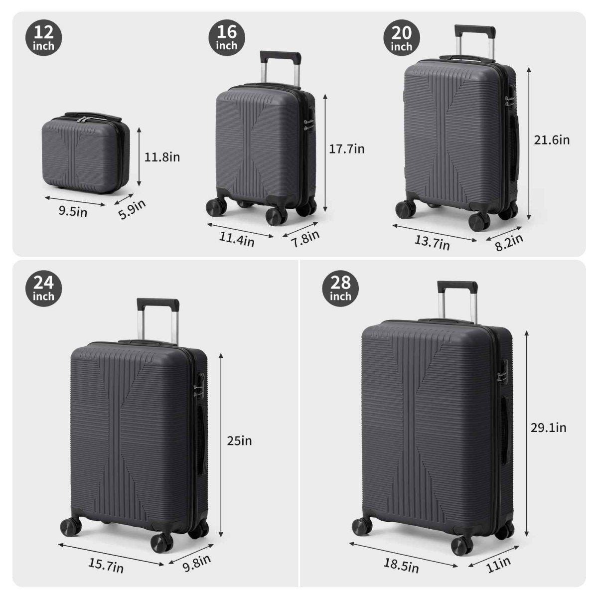 5 - Piece Lightweight Luggage Set with Lock – 12/16/20/24/28 Inch - Cartsfy Inc.